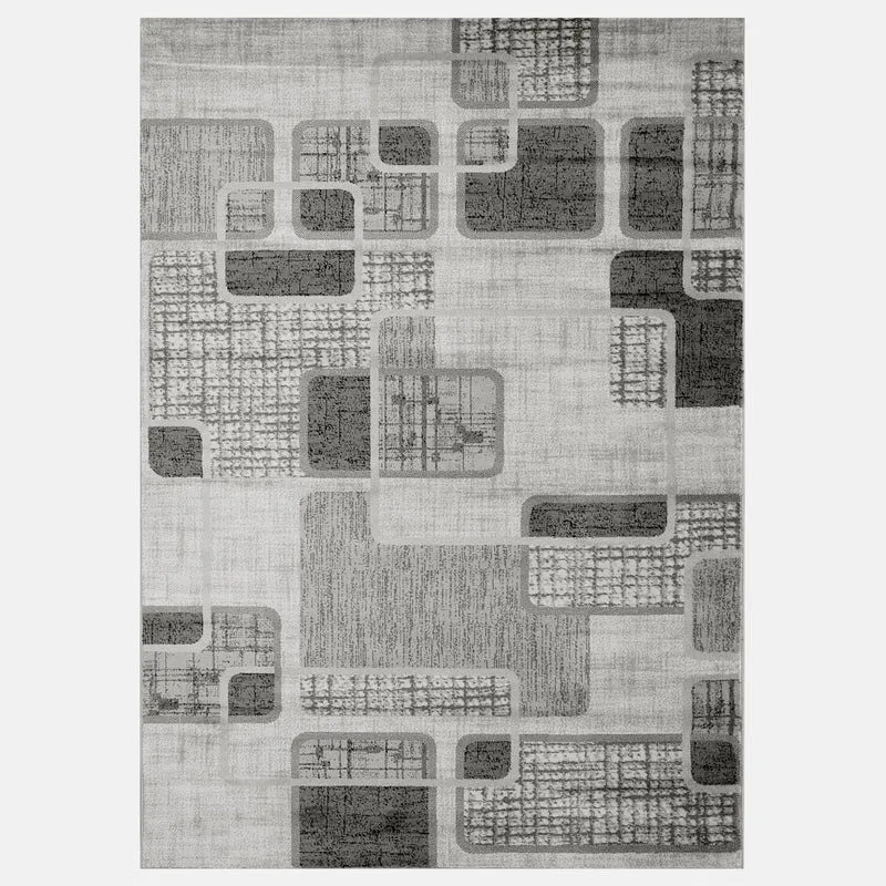 Teppich Kurzflor Modern Kariert Retro geometrisches Muster Meliert in Grau für Wohnzimmer, Schlafzimmer