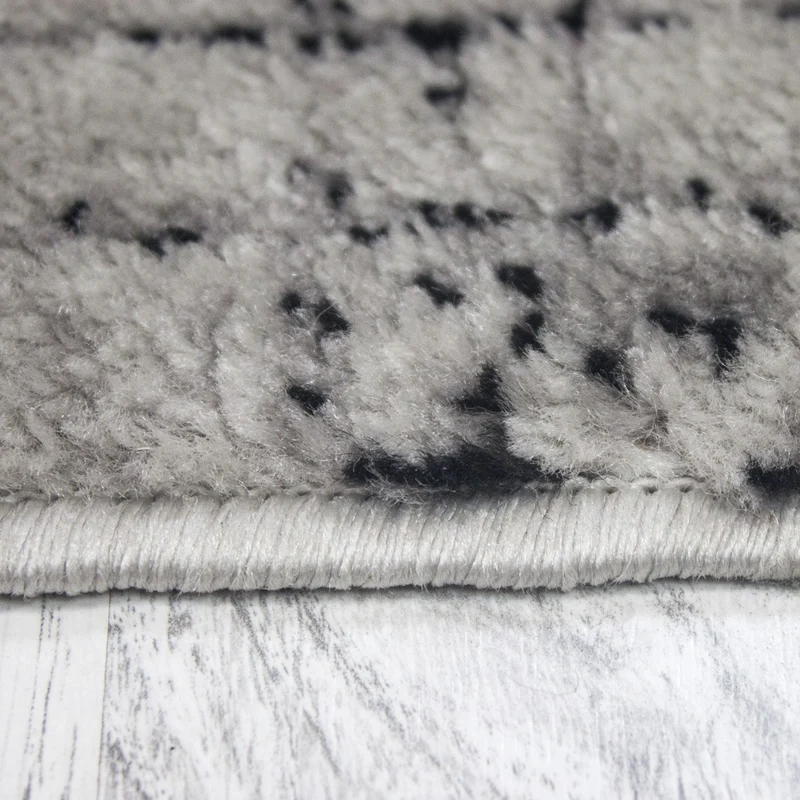 Teppich Kurzflor Modern Kariert Retro geometrisches Muster Meliert in Grau für Wohnzimmer, Schlafzimmer