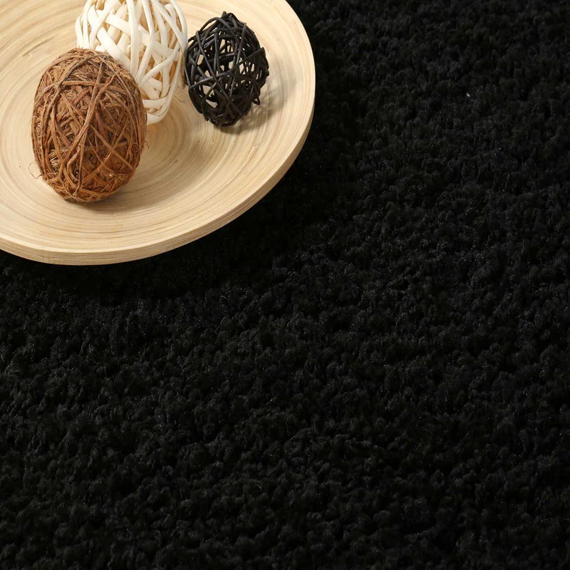 Prime Shaggy Hochflor Langflor Teppich Einfarbig Modern Schwarz für Wohnzimmer, Schlafzimmer