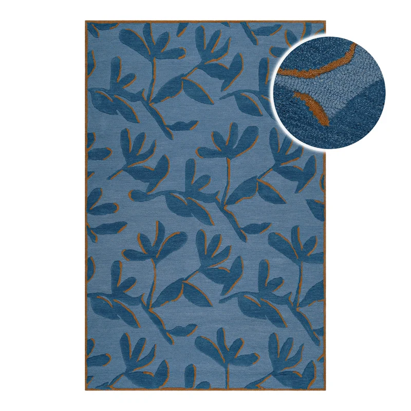 Kurzflor Teppich aus Schurwolle Blau Multi "Summers Peak" WECONhome