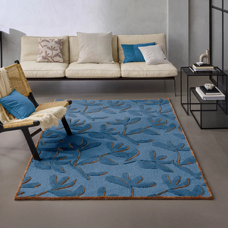 Kurzflor Teppich aus Schurwolle Blau Multi "Summers Peak" WECONhome