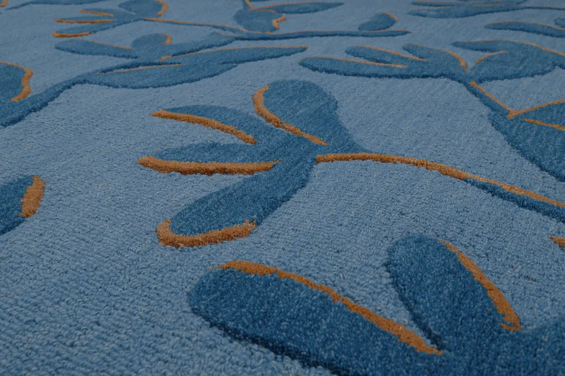 Kurzflor Teppich aus Schurwolle Blau Multi "Summers Peak" WECONhome