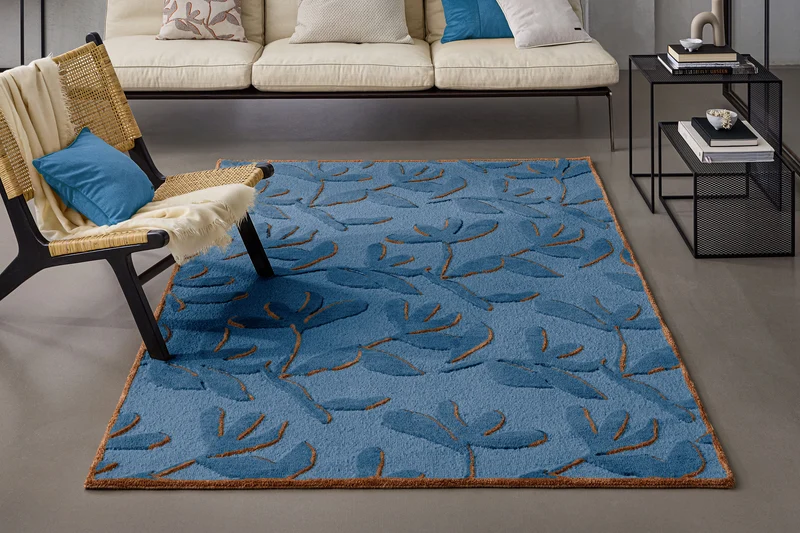 Kurzflor Teppich aus Schurwolle Blau Multi "Summers Peak" WECONhome