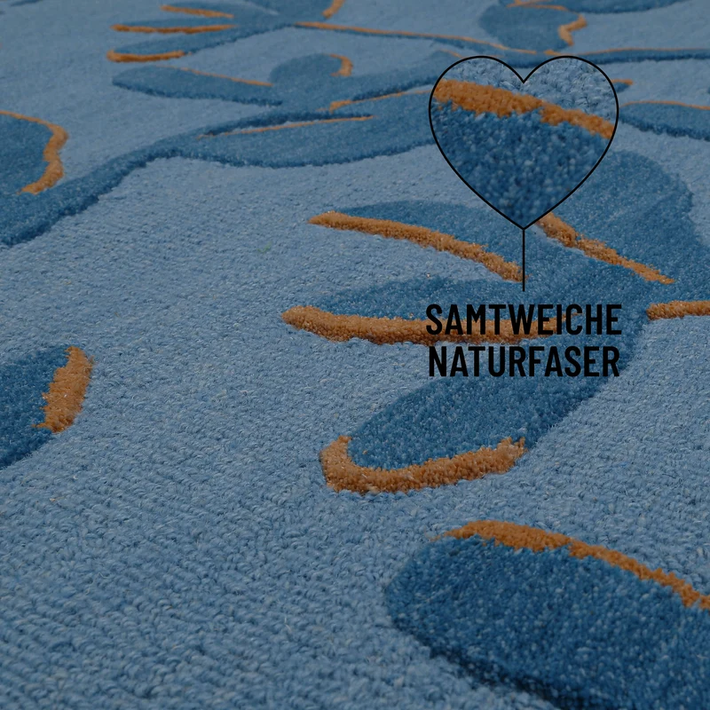 Kurzflor Teppich aus Schurwolle Blau Multi "Summers Peak" WECONhome