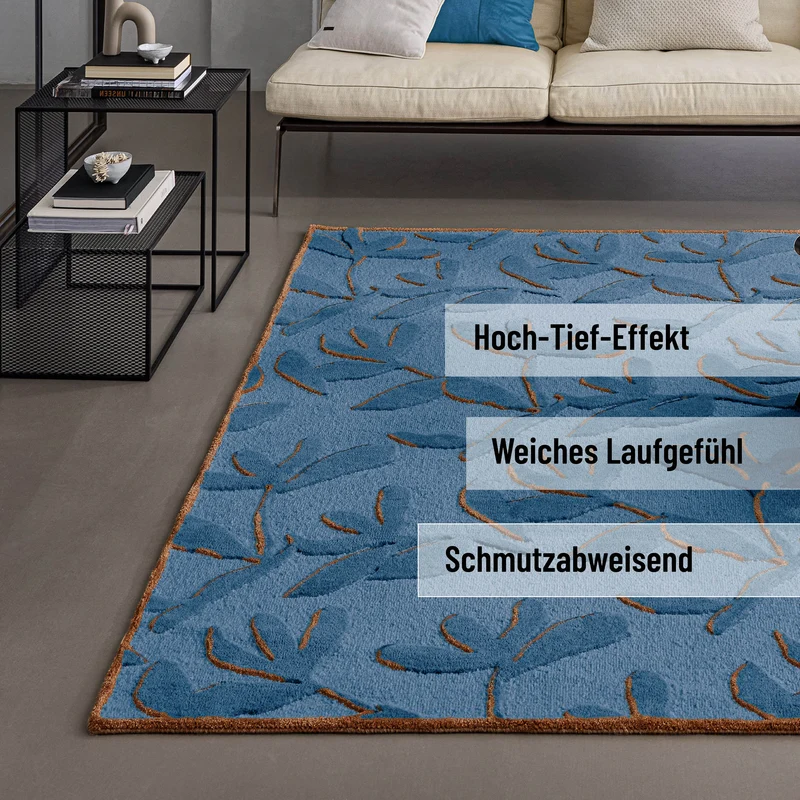 Kurzflor Teppich aus Schurwolle Blau Multi "Summers Peak" WECONhome
