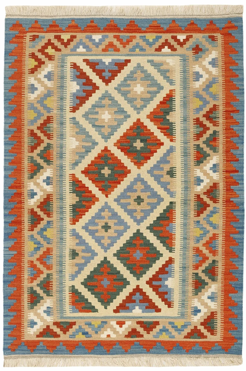 MY-RUG Teppich "Kelim" Rauten-& Diamantmuster, Handgewebt