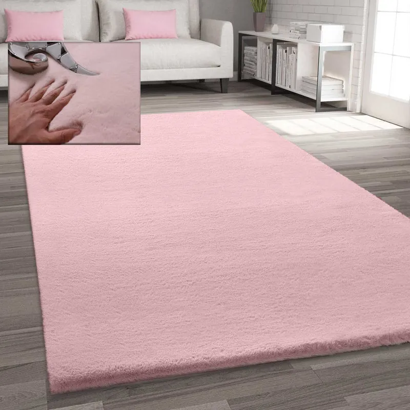 Fellteppich Kunstfell Teppich Imitat in Rose Dicht Flauschig Seidiger Glanz