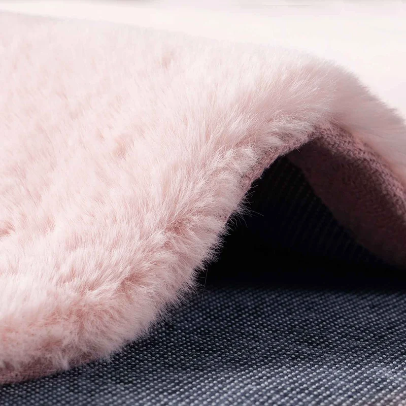 Fellteppich Kunstfell Teppich Imitat in Rose Dicht Flauschig Seidiger Glanz
