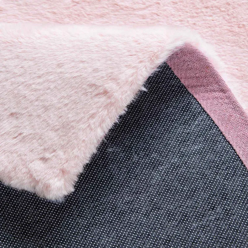 Fellteppich Kunstfell Teppich Imitat in Rose Dicht Flauschig Seidiger Glanz