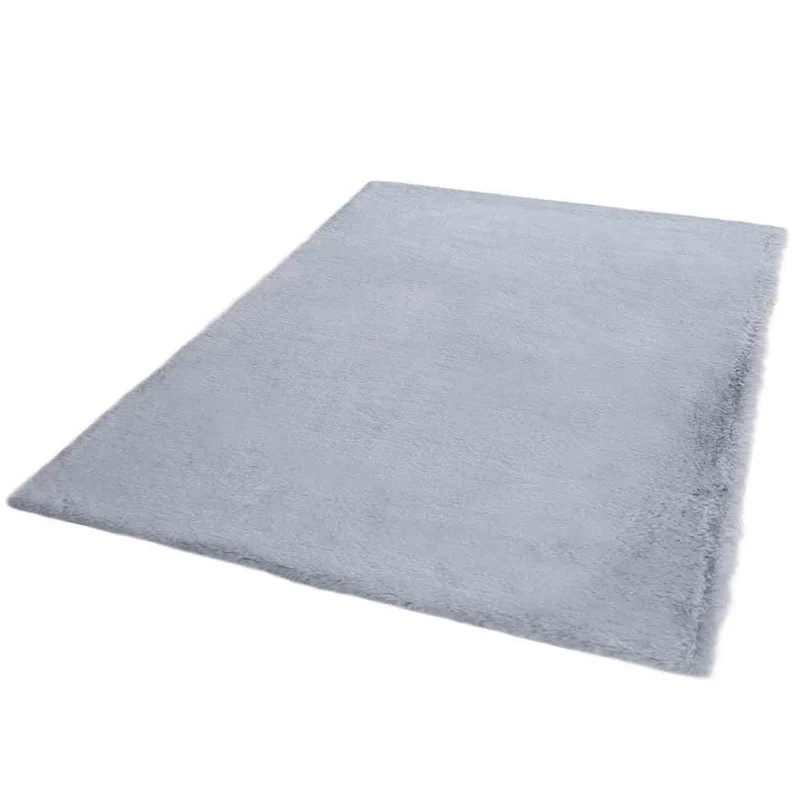Fellteppich Kunstfell Teppich Imitat in L.Grey Dicht Flauschig Seidiger Glanz