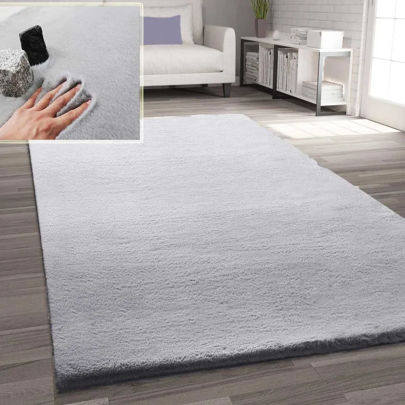 Fellteppich Kunstfell Teppich Imitat in L.Grey Dicht Flauschig Seidiger Glanz