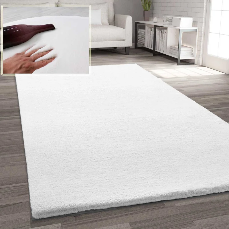 Fellteppich Kunstfell Teppich Imitat in Creme Dicht Flauschig Seidiger Glanz