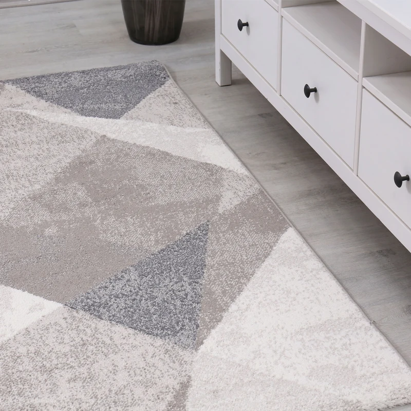 Teppich Geometrische Muster Marmor Optik Modern Grau Beige Meliert