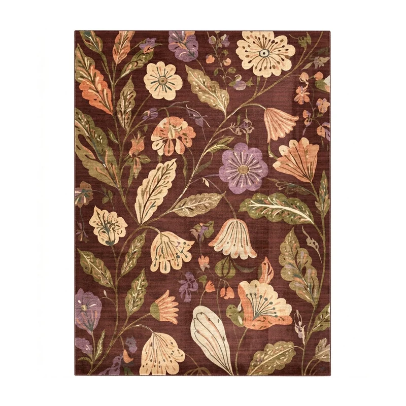 Waschbarer Teppich - Misty Flowers Braun