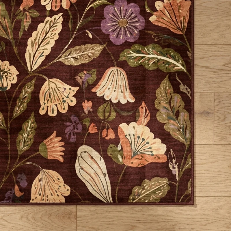 Waschbarer Teppich - Misty Flowers Braun