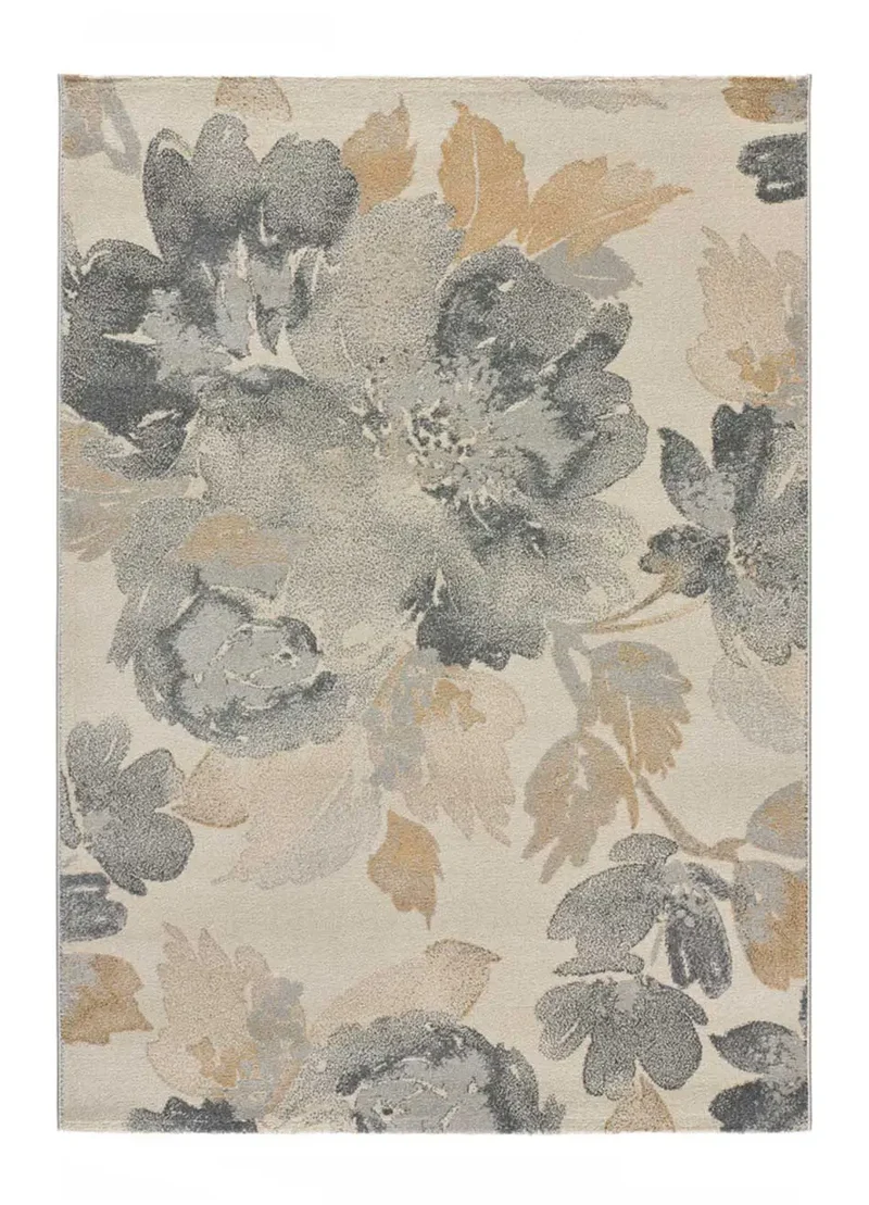 Alfombra con motivos florales Flores Sunset 12337 Gris y Beige