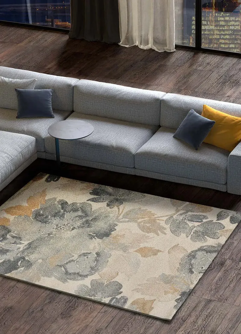 Alfombra con motivos florales Flores Sunset 12337 Gris y Beige