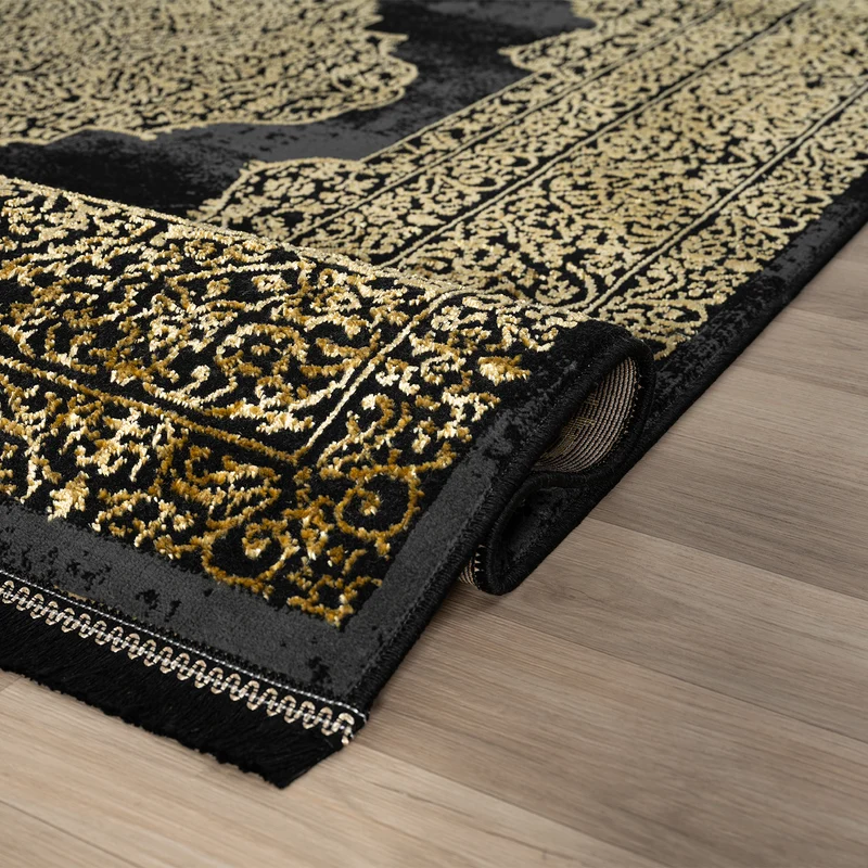Teppich Wohnzimmer mit Ornament-Muster Elegant goldenes Akzent, Hochwertig-Pflegeleicht-Qualitativ