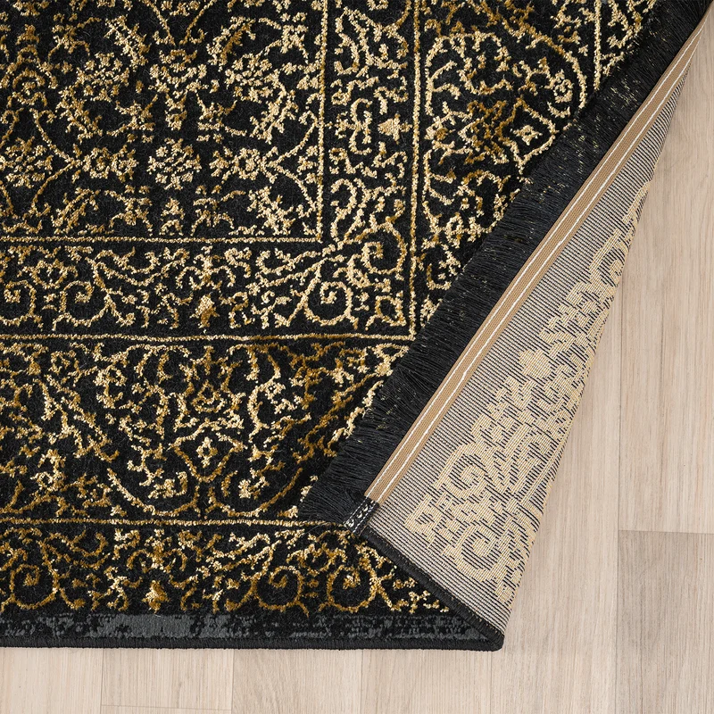 Teppich Wohnzimmer mit Ornament-Muster Elegant goldenes Akzent, Hochwertig-Pflegeleicht-Qualitativ