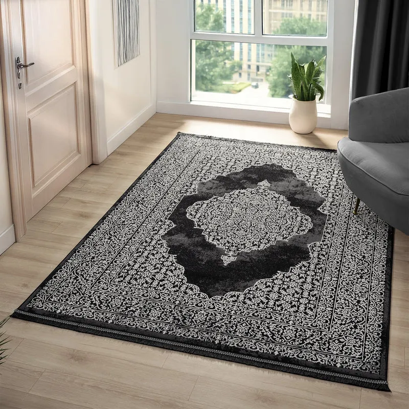 Teppich Wohnzimmer mit Ornament-Muster Elegant goldenes Akzent, Hochwertig-Pflegeleicht-Qualitativ