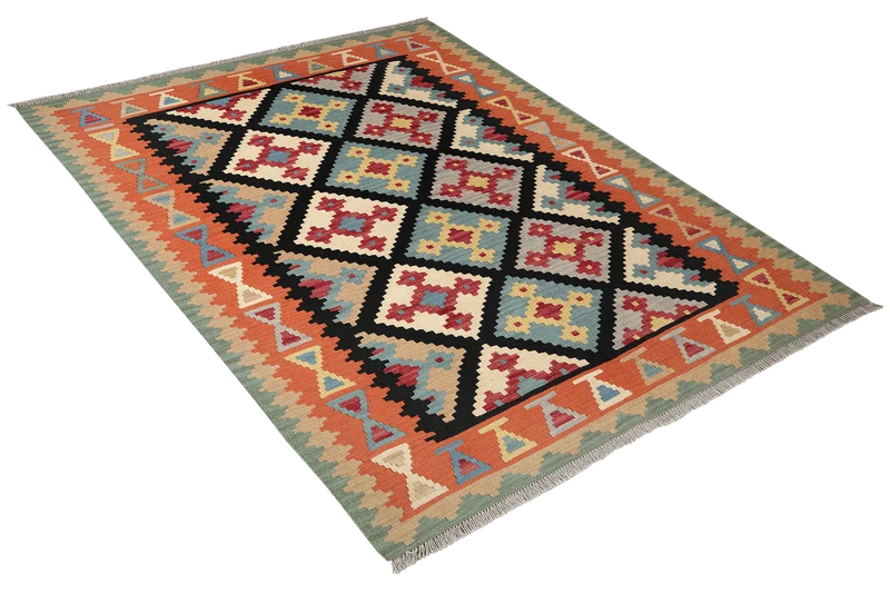 Kelim Gashgai · Handgewebt – Schwarz, 195x159 cm
