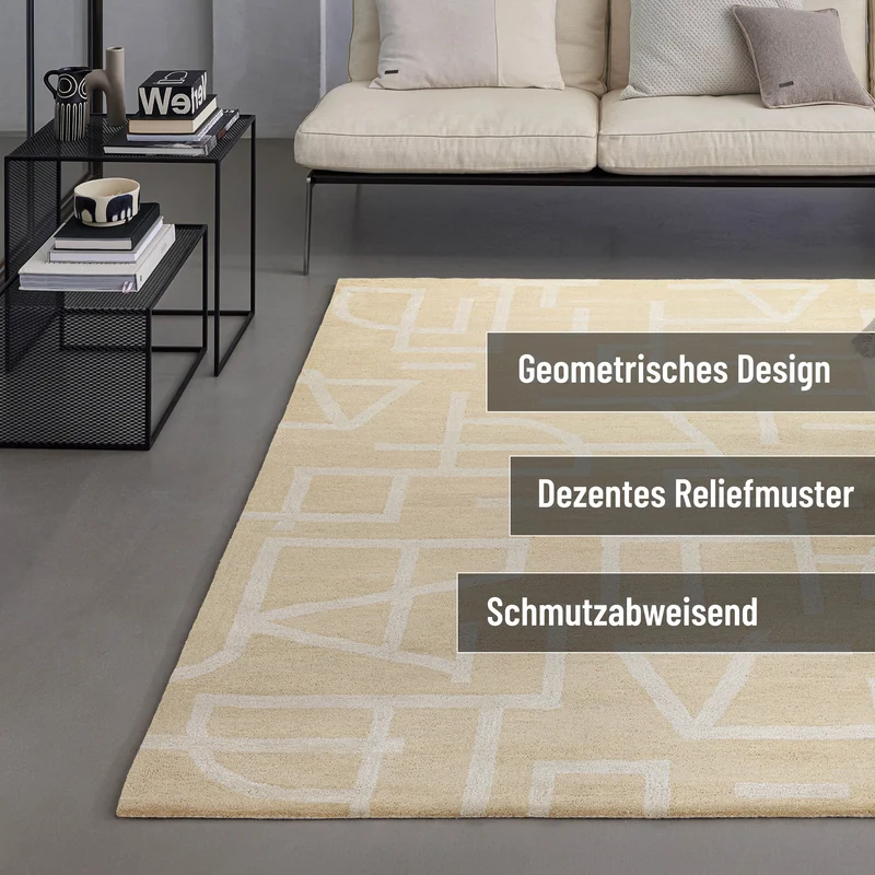 Kurzflor Teppich aus Schurwolle Sand Beige "Beatrice" WECONhome