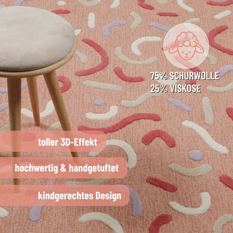 Kinderteppich aus Schurwolle Altrosa Multi "Confetti 2.0" Smart Kids