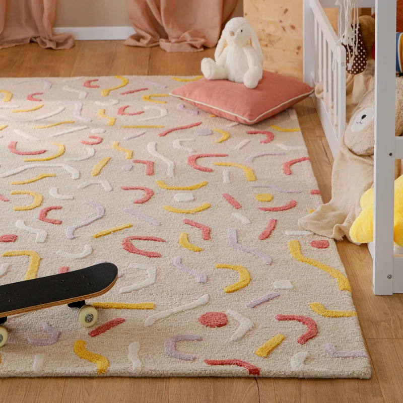 Kinderteppich aus Schurwolle Beige Multi "Confetti 2.0" Smart Kids