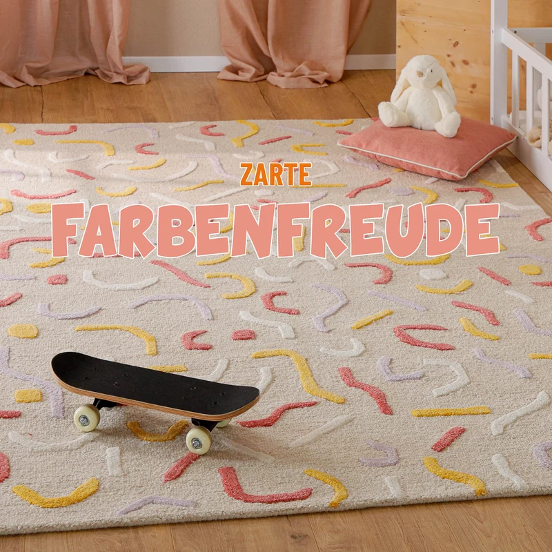 Kinderteppich aus Schurwolle Beige Multi "Confetti 2.0" Smart Kids