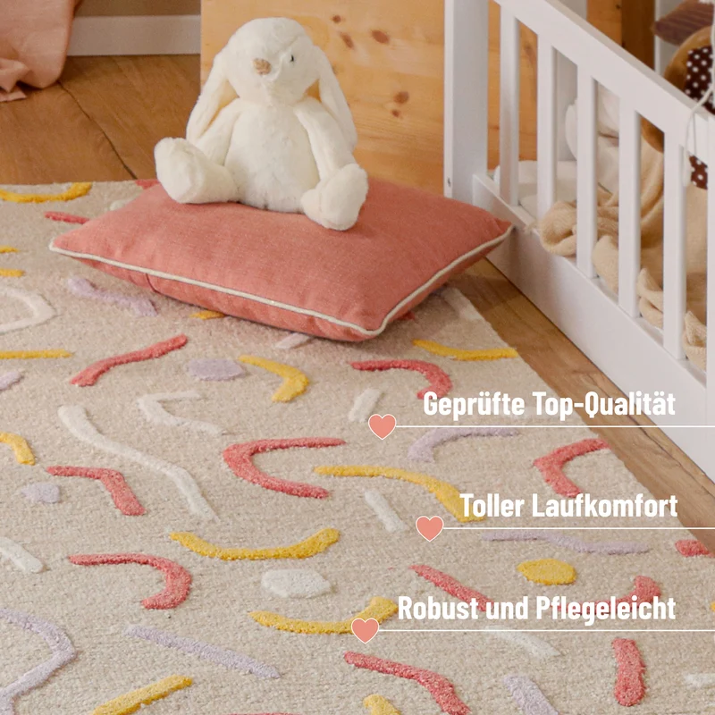 Kinderteppich aus Schurwolle Beige Multi "Confetti 2.0" Smart Kids