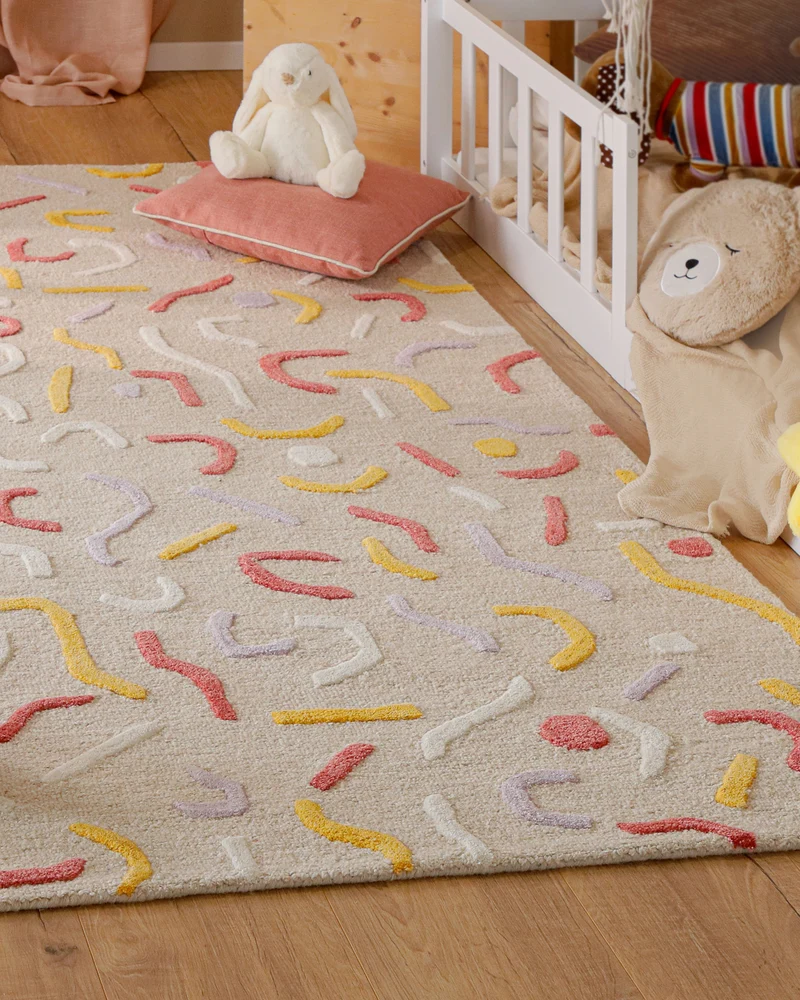 Kinderteppich aus Schurwolle Beige Multi "Confetti 2.0" Smart Kids