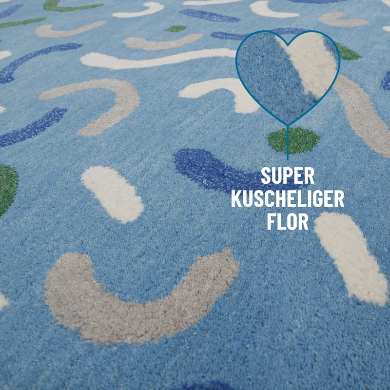 Kinderteppich aus Schurwolle Blau Grün "Confetti" Smart Kids