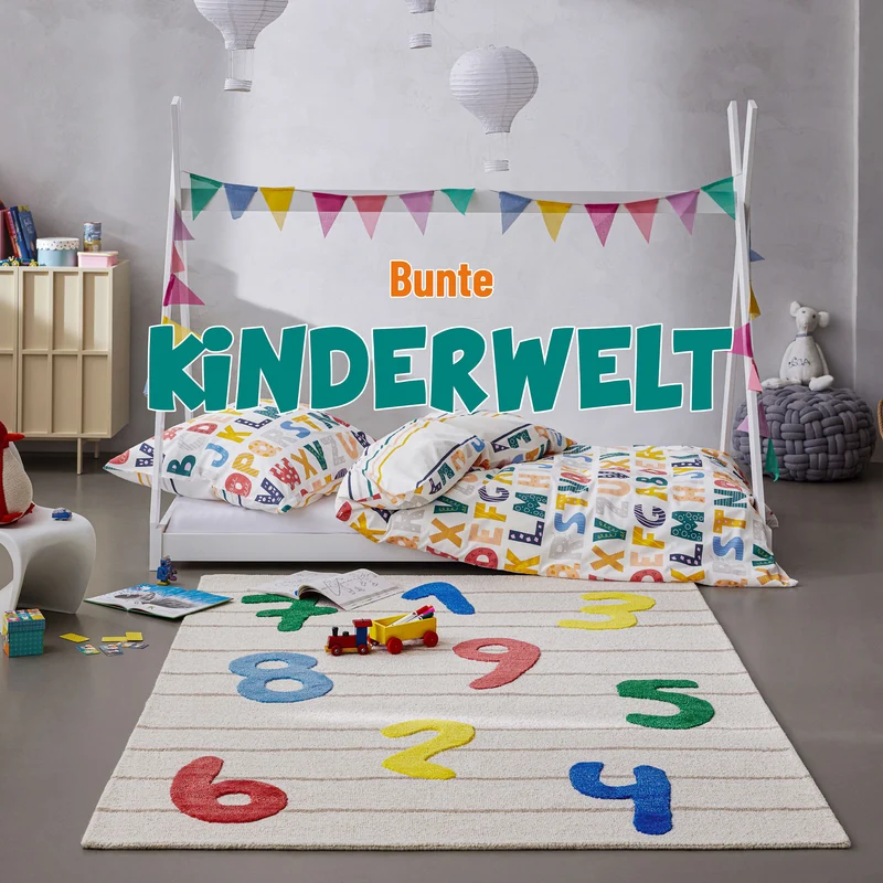 Kinderteppich aus Schurwolle Beige Multi "Countdown" Smart Kids