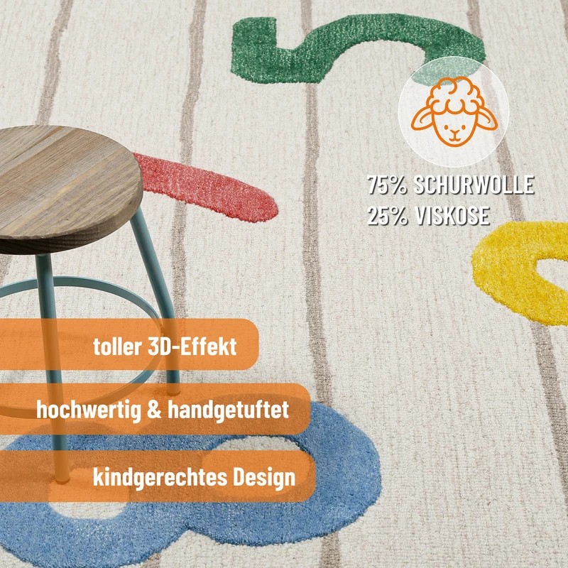 Kinderteppich aus Schurwolle Beige Multi "Countdown" Smart Kids
