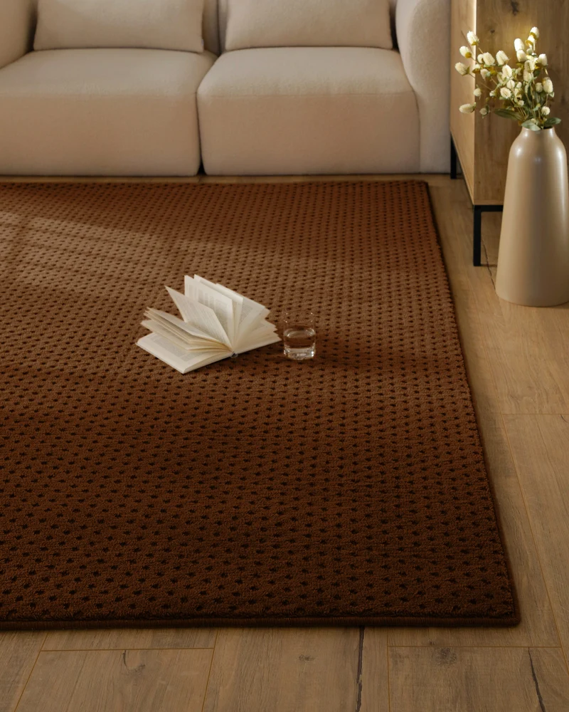 Kurzflor Teppich aus Schurwolle Braun "Castello THREE" WECONhome