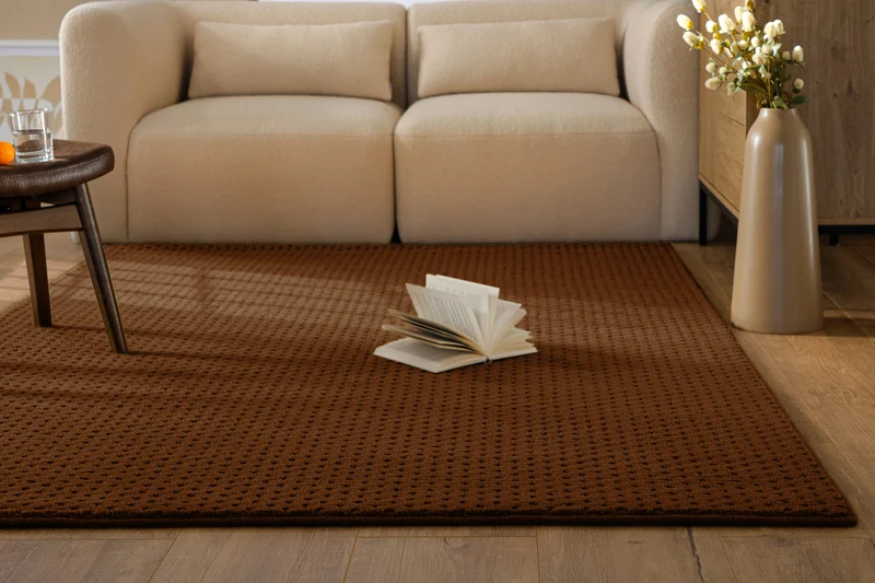 Kurzflor Teppich aus Schurwolle Braun "Castello THREE" WECONhome