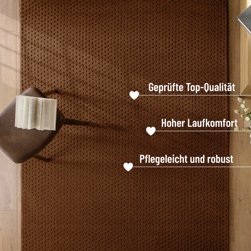 Kurzflor Teppich aus Schurwolle Braun "Castello THREE" WECONhome