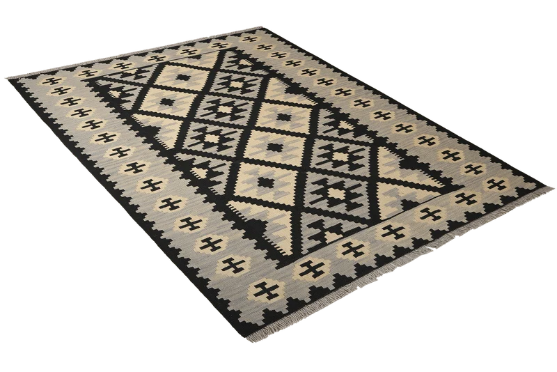 Kelim Gashgai · Handgewebt – Schwarz, 195x149 cm