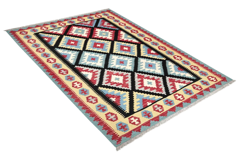 Kelim Gashgai · Handgewebt – Schwarz, 204x153 cm