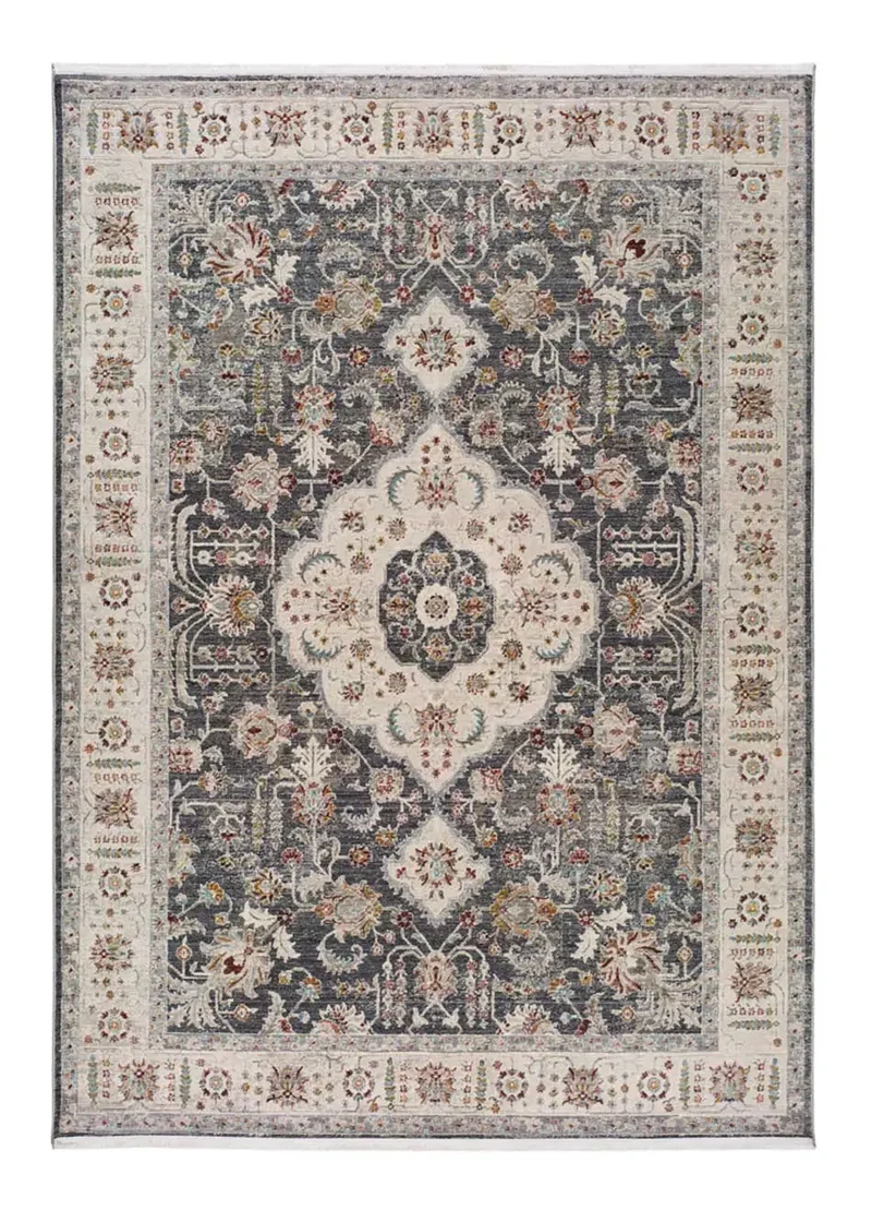 Alfombra vintage con flecos Keshan Gris 52013