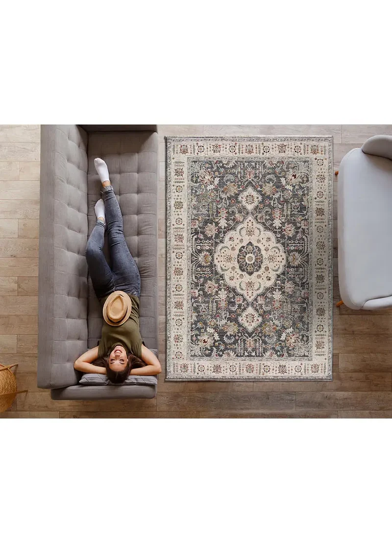 Alfombra vintage con flecos Keshan Gris 52013