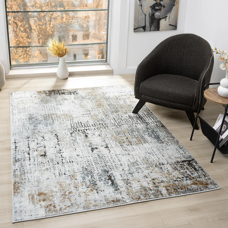 Teppich Wohnzimmer Vintage Look Beige, Bunter Farbmix Teppich Kurzflor Boho Used Look Motiv