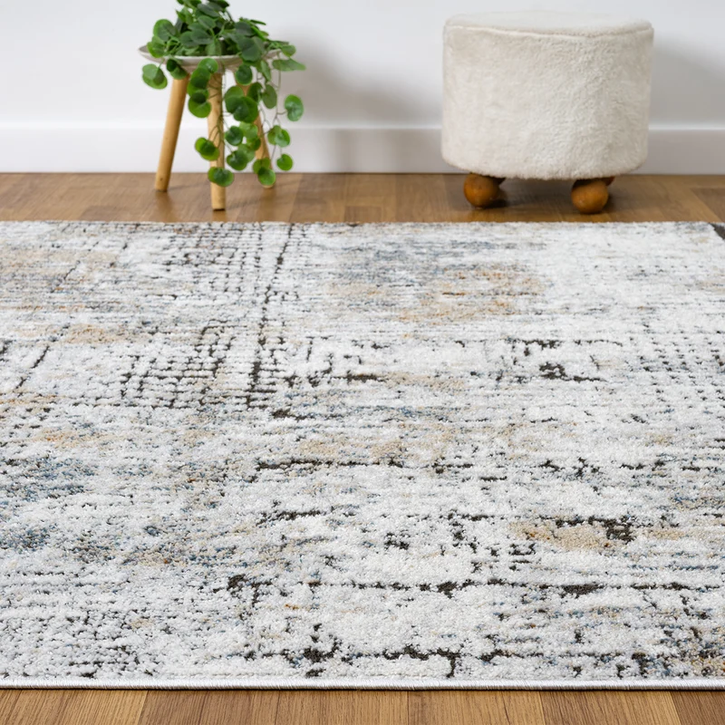 Teppich Wohnzimmer Vintage Look Beige, Bunter Farbmix Teppich Kurzflor Boho Used Look Motiv