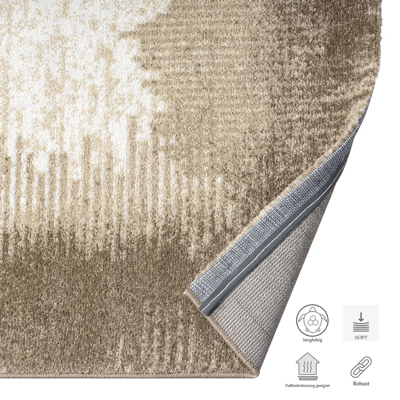 Teppich Wohnzimmer kurzflor Muster Kanten Qualität- Soft Grau / Beige für , Schlafzimmer