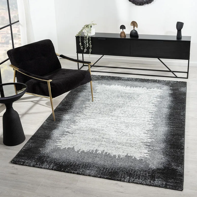 Teppich Wohnzimmer kurzflor Muster Kanten Qualität- Soft Grau / Beige für , Schlafzimmer
