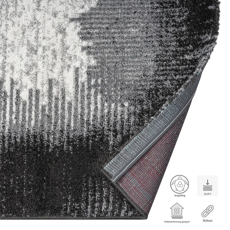 Teppich Wohnzimmer kurzflor Muster Kanten Qualität- Soft Grau / Beige für , Schlafzimmer