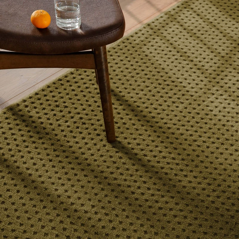 Kurzflor Teppich aus Schurwolle Oliv Grün "Castello THREE" WECONhome