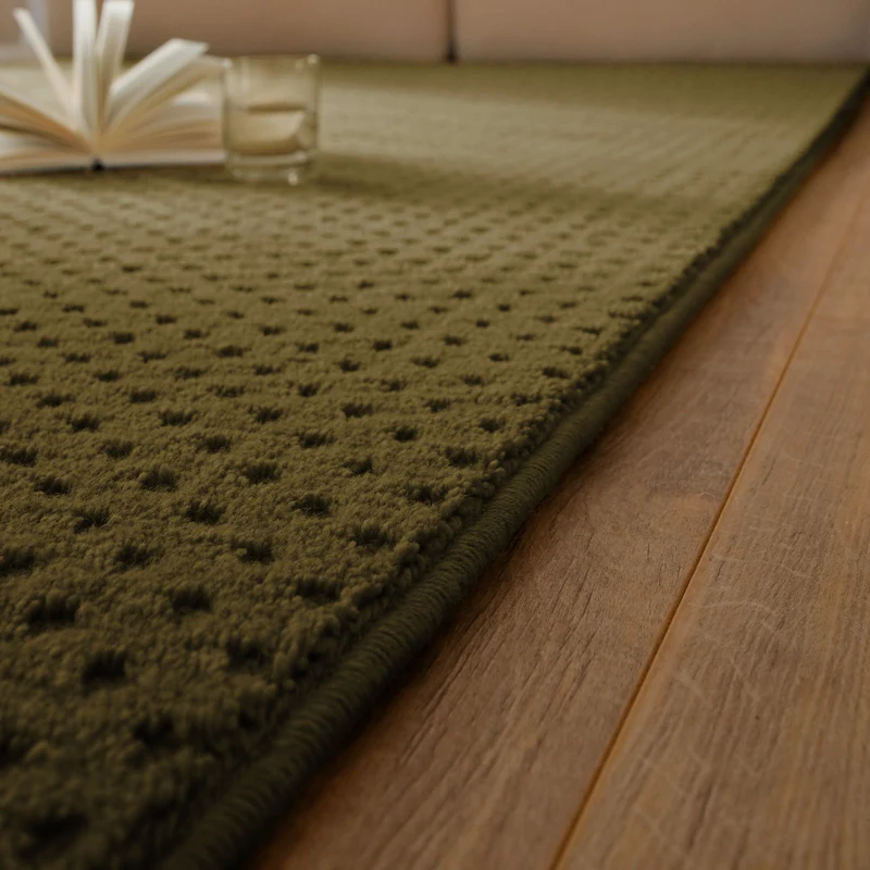 Kurzflor Teppich aus Schurwolle Oliv Grün "Castello THREE" WECONhome