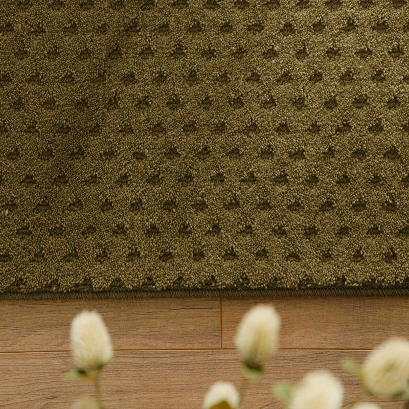 Kurzflor Teppich aus Schurwolle Oliv Grün "Castello THREE" WECONhome