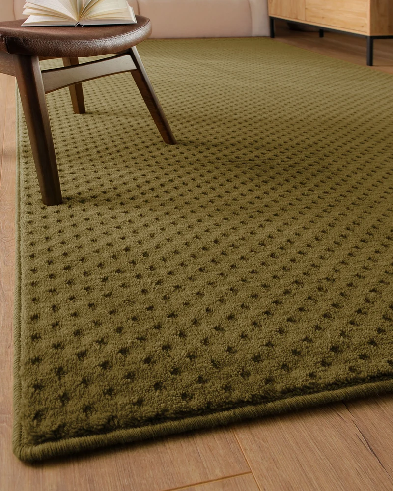 Kurzflor Teppich aus Schurwolle Oliv Grün "Castello THREE" WECONhome